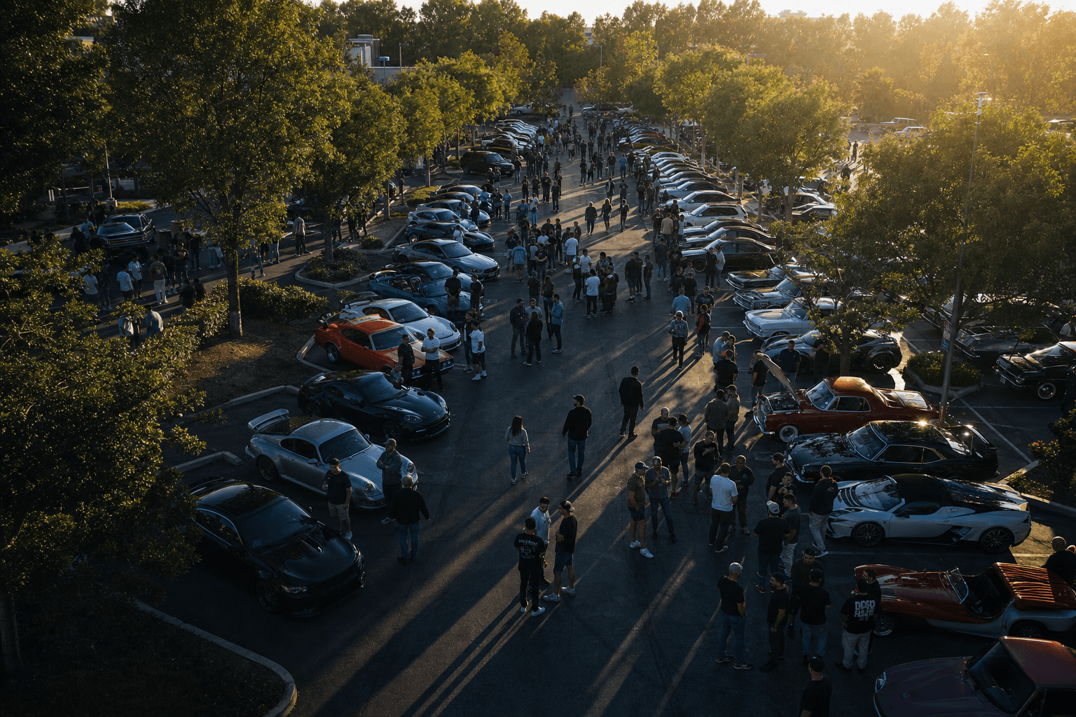 Night car culture scene with friends and sports cars